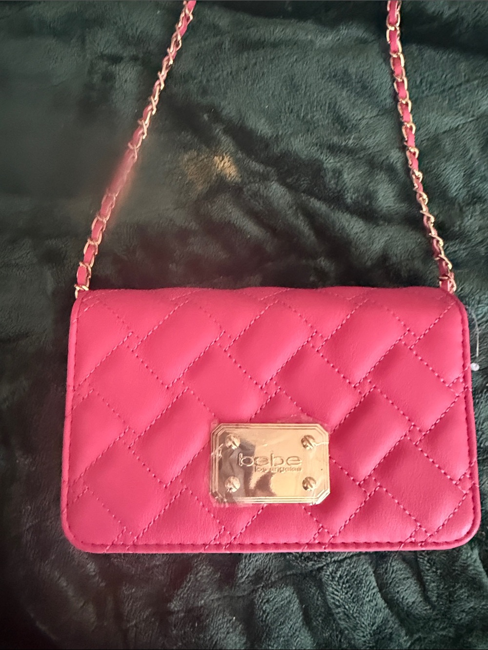 bebe Quilted Crossbody Bag in Hot Pink with Gold Chain